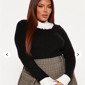 Fashion Nova Black and Cream Ribbed Sweater